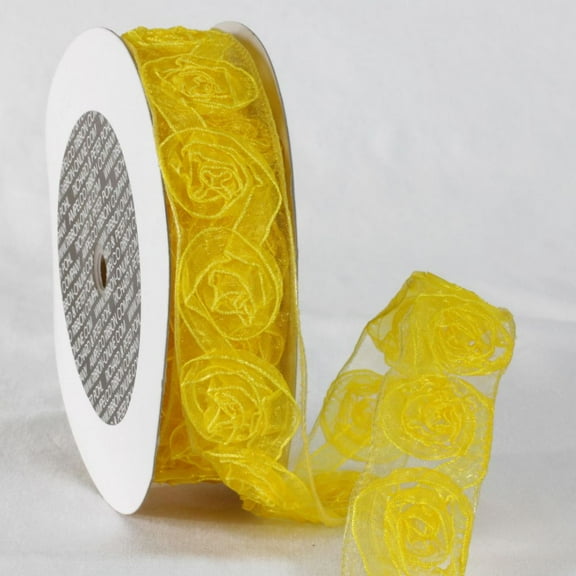 The Ribbon People Yellow Sheer Elegance Roses Wired Craft Ribbon 1.5" x 11 Yards