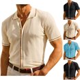 thumbnail image 7 of Lovskoo Men's Button Down Shirt Vintage Short Sleeve Knit Shirt Casual Lightweight Hollow Out Shirt Black, 7 of 7
