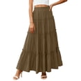thumbnail image 2 of Girls Skirt Solid Boho Casual Tiered High Waist A Line Flowy Long Skirt - Elastic Waist Maxi Skirt Ruffle Long Skirt with Drawstring Casual Skirt - Summer Swing Ankle Length Skirts Light Brown S, 2 of 9