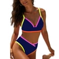 thumbnail image 5 of Guluxicc 2 Piece Bikini Sets for Women Color Block V Neck High Waisted Padded Push-Up Summer Beach Swimsuits Bathing Suit, 5 of 8