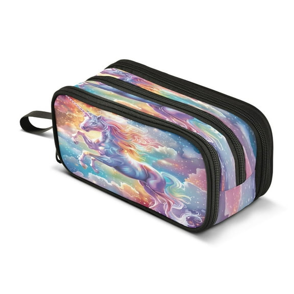 ALAZA Unicorn with Stars Pencil Case Bag 3 Compartment Pen Pouch Large Storage Holder Box Organizer