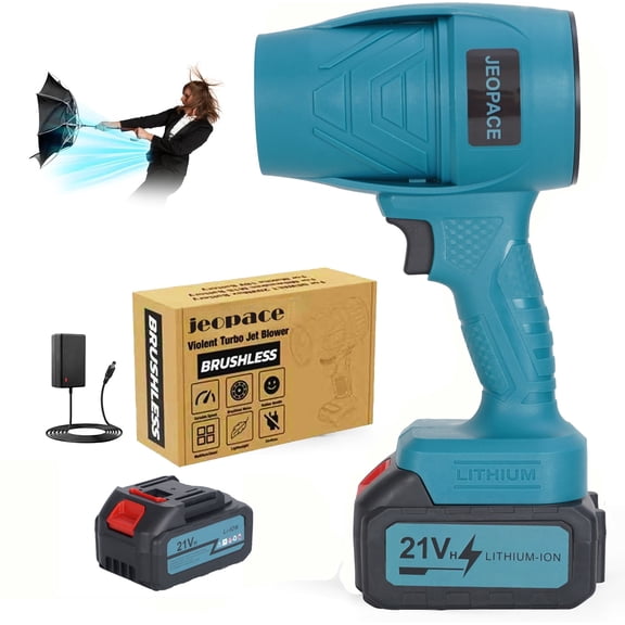 21V Cordless Leaf Blower with 1 Lithium Batteries & Charger, Portable Handheld Turbo Air Blower for Car Detailing, Yard Leaves, Garage Dust Cleaning with Hard Storage Case