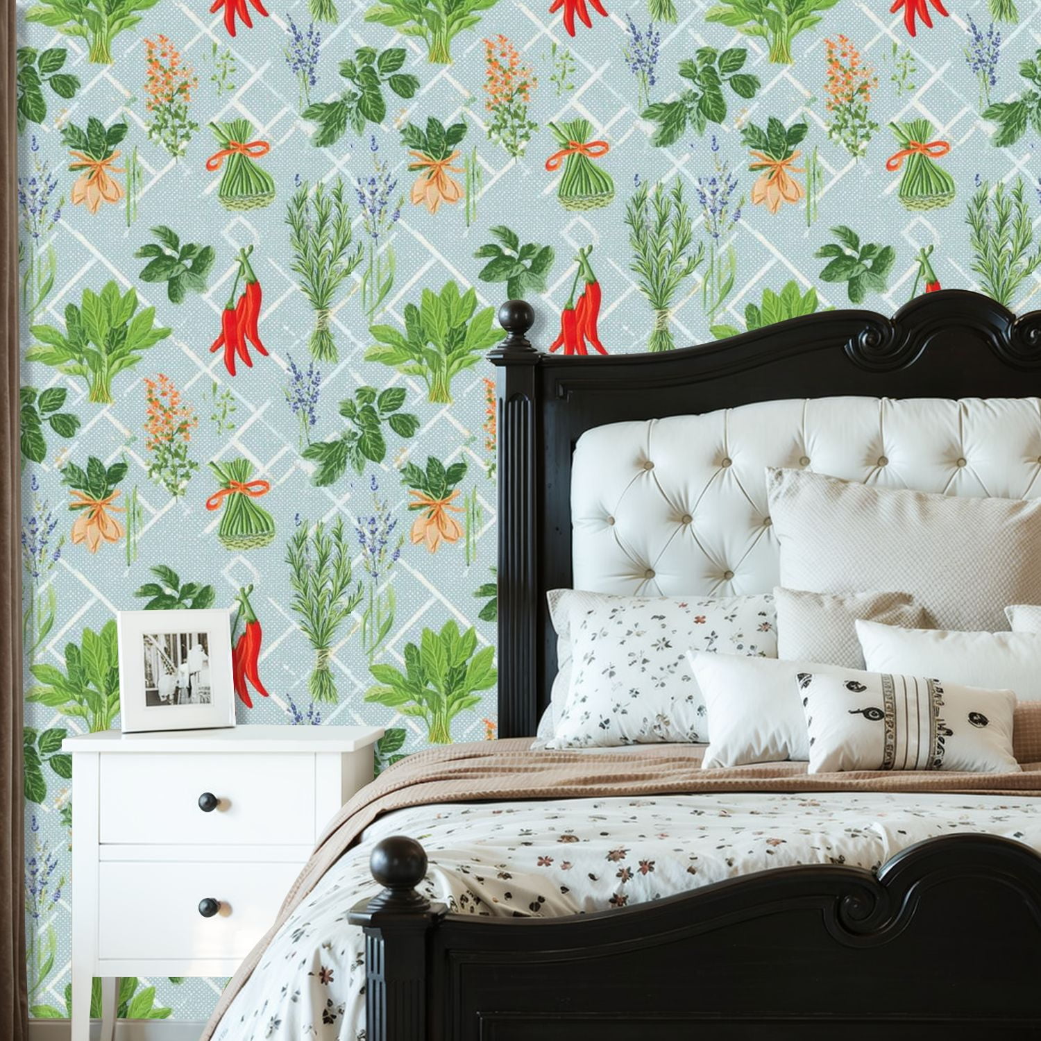 Modern Peel and Stick Wallpaper 23.6in x 9.8ft Herb Spice Fresh Greenery Chili Peppers Lavender Blue Contact Paper Self-Adhesive Removable Wall Paper for Bedroom Kitchen Cabinet Renter Friendly