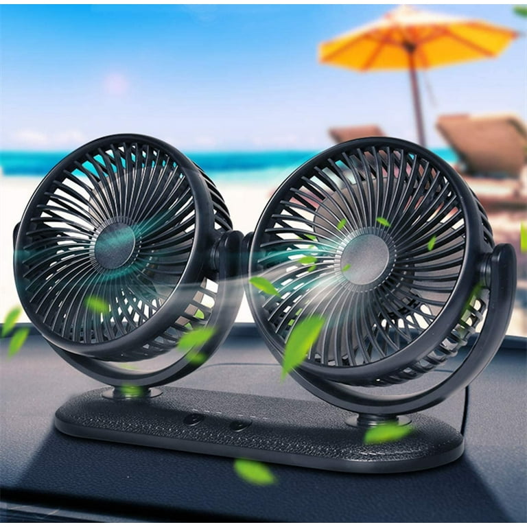 odbowuge CAR FAN,USB Portable Fan for Car with 3 Speed,360 Degree Rotatable  Dual Head Fan,Strong Wind Electric Auto Car Fans for Dashboard Suv Rv Tuck