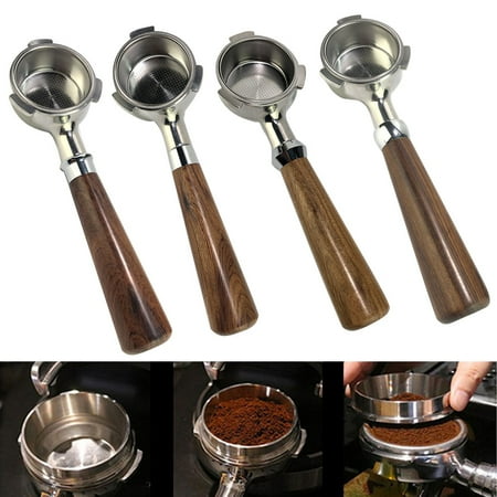 

huanledash 51MM Wood Stainless Steel Bottomless Coffee Machine Filter Handle for Delonghi