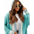 thumbnail image 2 of Women'S Color Block Vertical Striped Open Front Oversized Hooded Long Cardigan Sweaters with Pockets Mint Green L, 2 of 7