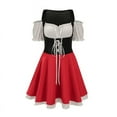 thumbnail image 2 of WREESH Womens Maid Uniform Oktoberfest Dress German Bavarian Dirndl Dresses Cosplay Off Shoulder Tunic Dress Red A, 2 of 6