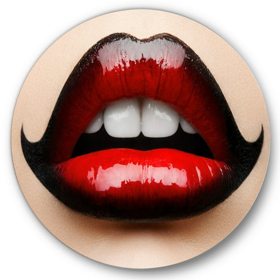 Designart 'Woman Lips With Red and Black Lipstick' Modern Circle Metal Wall Art 36x36 - Disc of 36