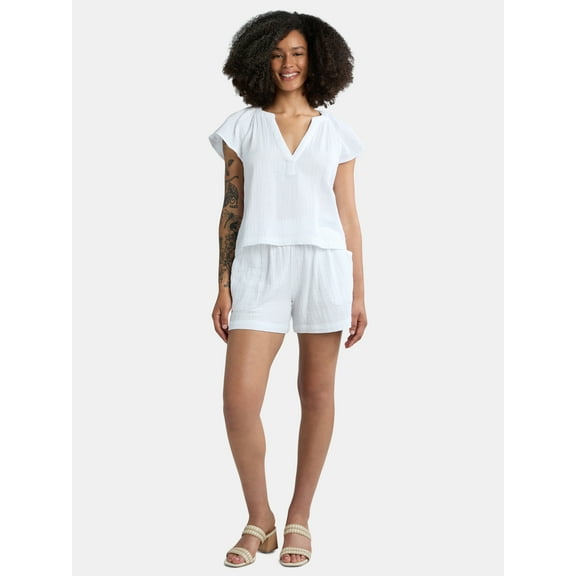 Time and Tru Women's Double Cloth Short Set, Sizes XS-XXXL