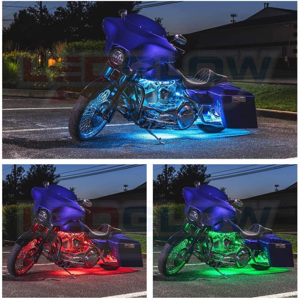 15 Solid Colors LEDGlow 8pc Advanced Million Color LED Motorcycle Accent Underlow Light Kit 6 Patterns Includes Waterproof Control Box & 2 Wireless Remotes Multi-Color Flexible Strips 