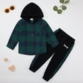 thumbnail image 3 of GYRATEDREAM Toddler Boy Clothes Plaid Flannel Hoodied Sweatshirt Tops + Letter Print Pants Boys Fall Winter Outfits 18M-6T, 3 of 8