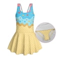 thumbnail image 5 of Xixirimido Ice Cream Cone Hearts Print Girls One Piece Swimsuits Sleeveless Swim Dress for Girls Skirted Bathing Suit Hawaiian Skirt Swimwear UPF 50+ Sun Protection, 6-7 Years, 5 of 7