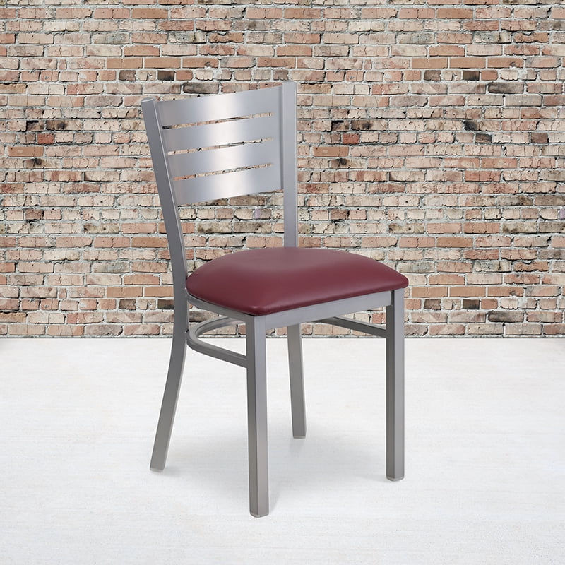 Burgundy Padded Vinyl Seat for sale online Economy Metal Restaurant Chair Silver Slat Back 