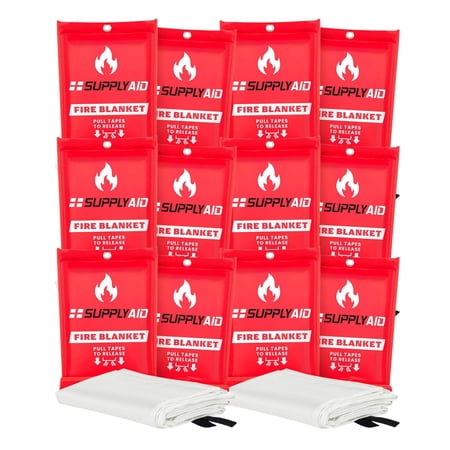 SupplyAID 12 Pack Emergency Fire Blanket for Camping Safety Supplies White