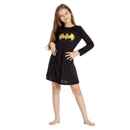 Batgirl DC Comics 'Batman Logo Star' Halloween Costume Pajama Nightgown Sleepshirt, Black,