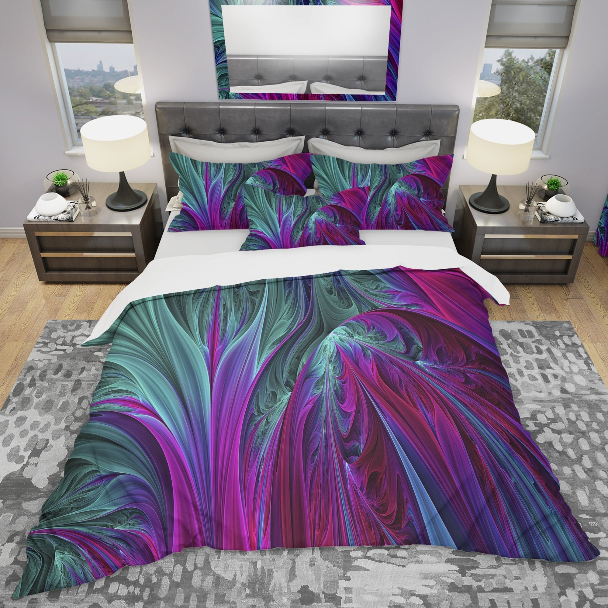 green and purple bedroom