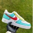 thumbnail image 1 of Air Force 1 Low Custom Mens Shoes, Teal Yellow Red Cartoon Comic Outline Womens, 1 of 6