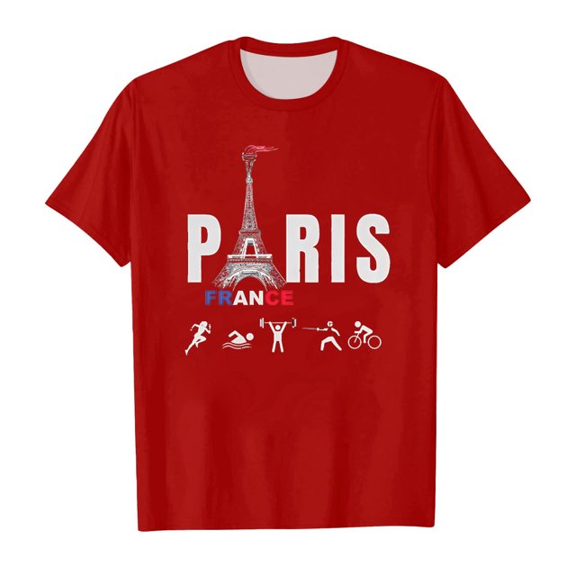 LUOGENLI T-Shirt pour Filles Enfants Thème 2025 Mode Française Imprimé Manches Courtes Col Rond T-Shirt Hauts Maxi Ensembles 2 Pcs Manches Longues Rouge 12-13 Ans