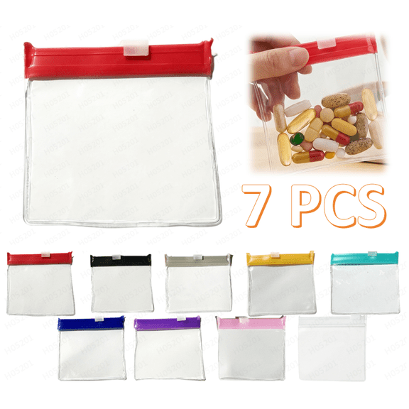 Reusable Pill Pouches for Travel: Color Coded Medicine Bags with Slide Lock Seal - Waterproof EVA Pill Pockets for Storage,2.91 x 2.91 Inch