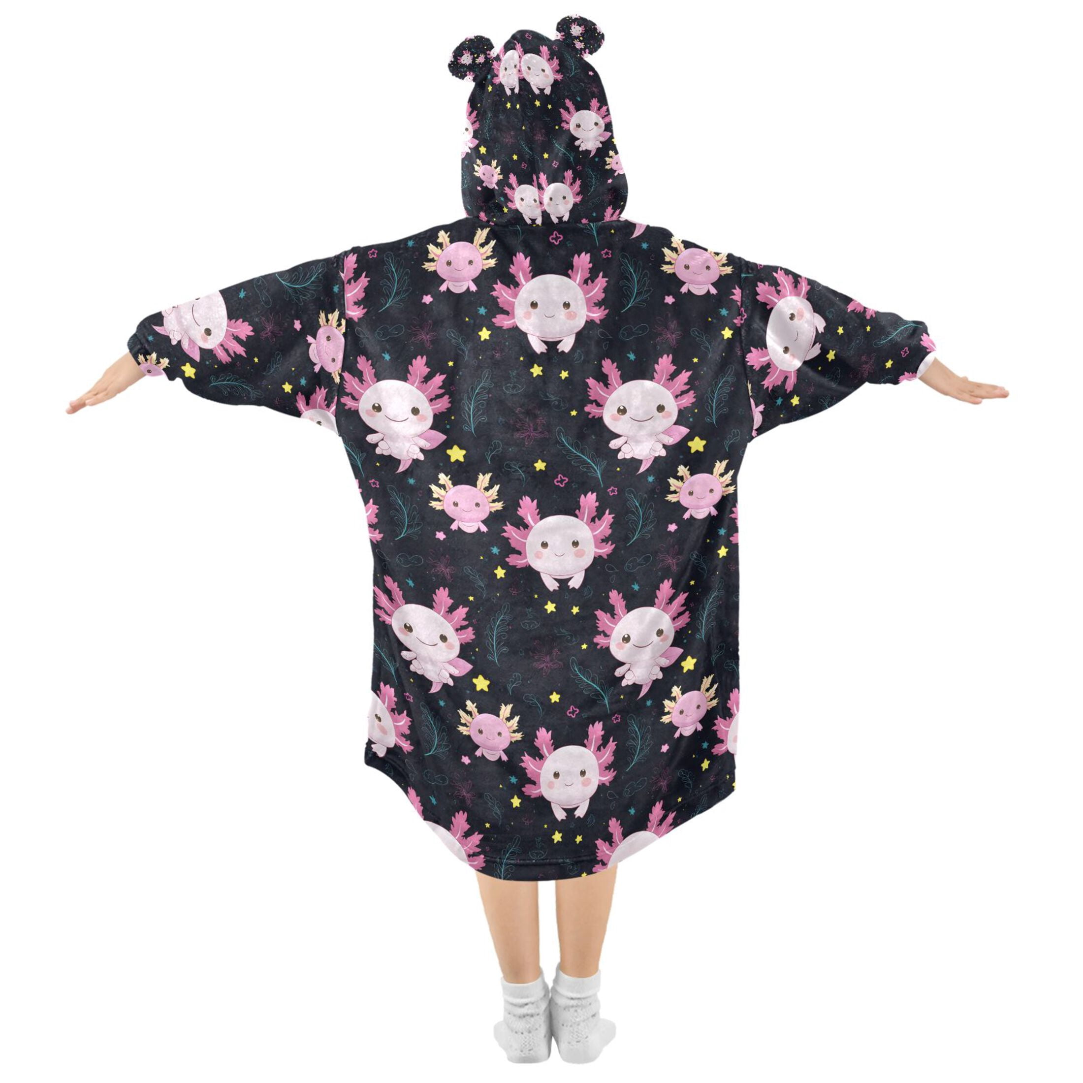 joogoo Wearable Blanket Hoodie for Cartoon Axolotl Stars Oversized Sherpa Hooded 3-14 YR M