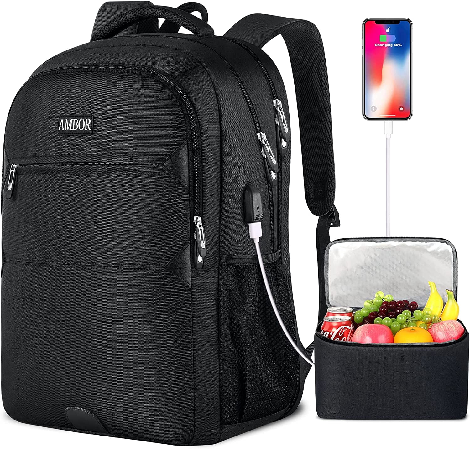 Lunch Backpack, 15.6inch Laptop Backpacks with Insulated Cooler Lunch ...