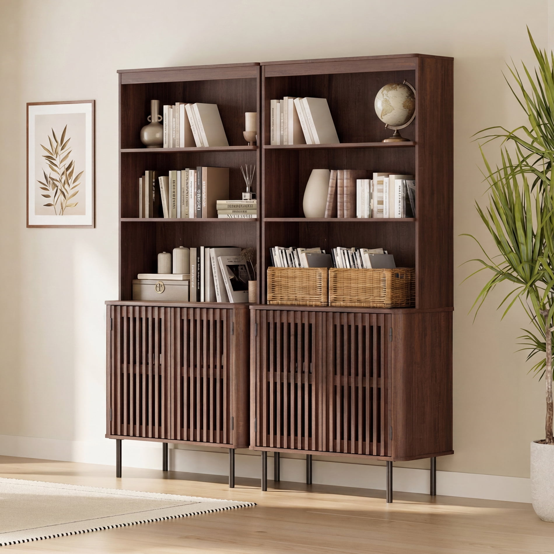72.8" H X 63" W Kitchen Pantry Storage Cabinet, Push-to-open Door Kitchen Hutch With Adjustable Shelf, Walnut