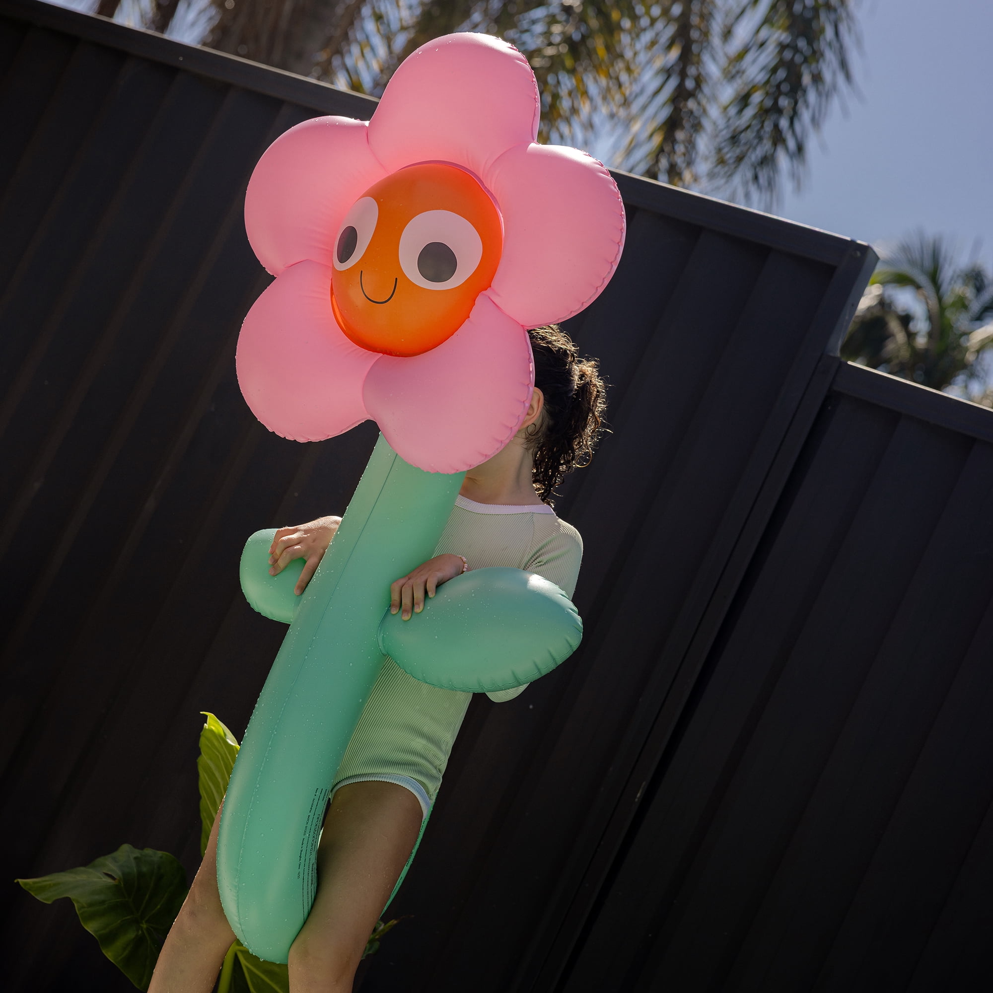 Sunnylife: Kids Inflatable Noodles - Poppy the Peach Flowers - 2pk Shaped Pool Floats, Water Play Toy, Lounge Ride-On, Curled Stems, Pink-Yellow-Green