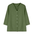 thumbnail image 6 of Women's Plus Size Cotton Linen Shirt, 3/4 Sleeve Button Down Blouse, Loose Fit Breathable Casual Top for Work, Daily Wear and Versatile Outfits JN L, 6 of 9