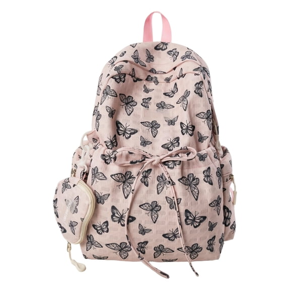 Cute Bow Backpack for Women Kawaii Floral Print Preppy College Book Bag Trendy Coquette Laptop Daypack,White