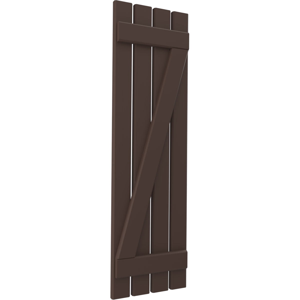 Ekena Millwork 15 1/2"W x 49"H Americraft Four Board (2 Batten) Exterior Real Wood Spaced Board-n-Batten Shutters w/ Z-Bar (Per Pair), Raisin Brown