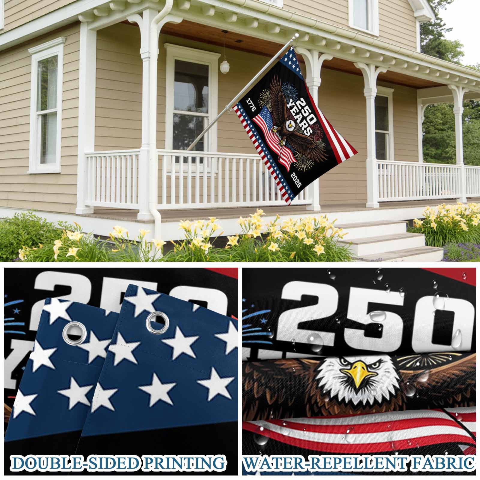 4th of July Flags for Outside 3x5 ft Years Outdoor Flags Double Sided Grommets House Banner Patriotic USA Flag Eagle Fireworks Patio Yard Flag for Outdoor Party Porch Independence Day Decor