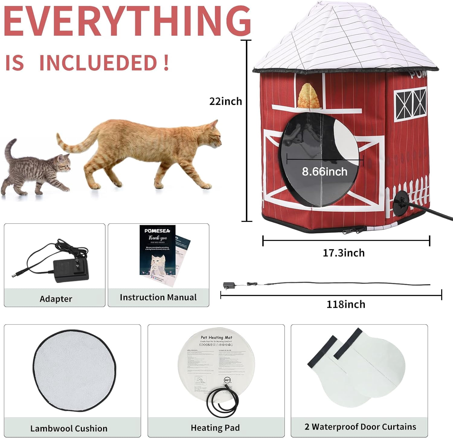 Heated Outdoor Cat House Weatherproof Cat Small Dog Warm Pet Shelter Carrier NEW PP10_Barn