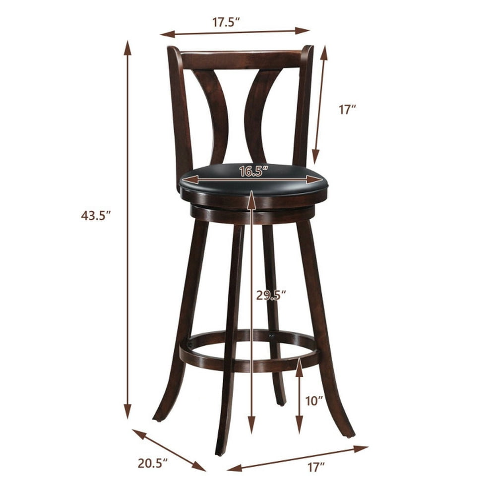 Demi Bonn 29.5" Set of 2 Swivel Counter-Height Bar Stools Chairs with Rubber Wood Legs, Modern Dining Chair with Backrests, Brown