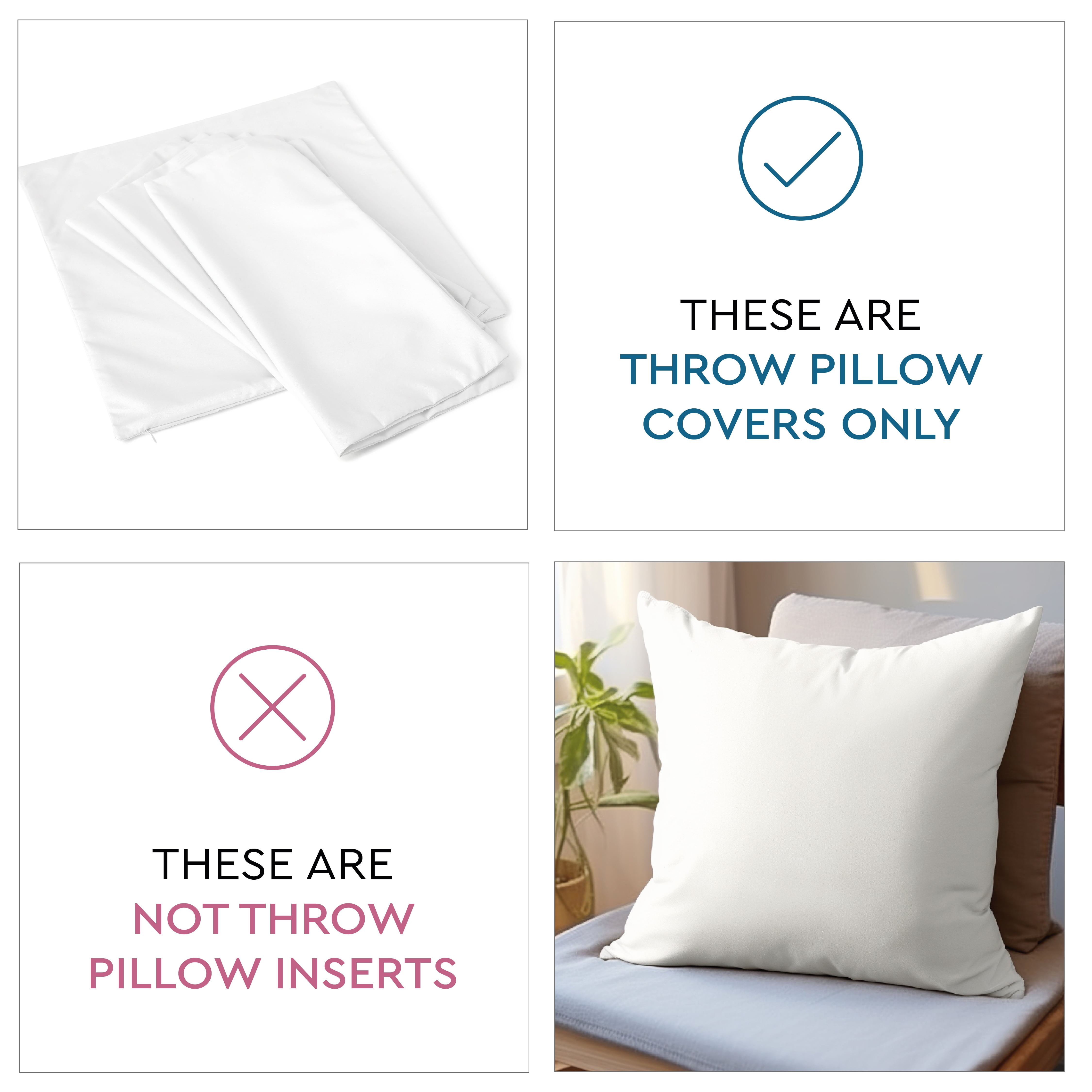 Encasa XO Throw Pillow Covers 20x20 in Set of 4 Beige Combo | No Inserts | Cotton Pillow Covers For Living Room, Bed, Sofa, Couch | Decorative Cushion Covers With Improved Zipper
