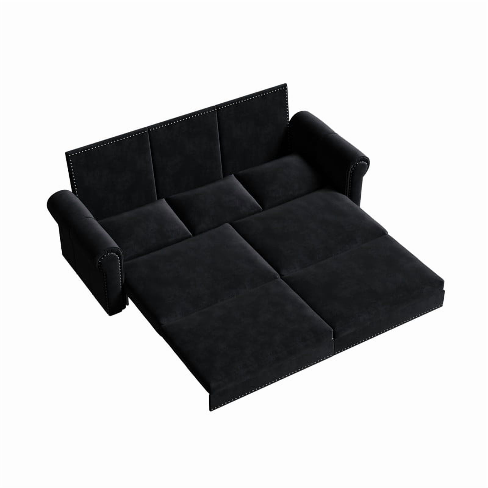 3-in-1 Velvet Convertible Sleeper Bed, 93.7" Chesterfield Sofa, King Size Pull Out Sofa Bed with Nailhead Trim & Rolled Arms, , Multi-Functional Futon Bed for Living Room, Bedroom, Apartment