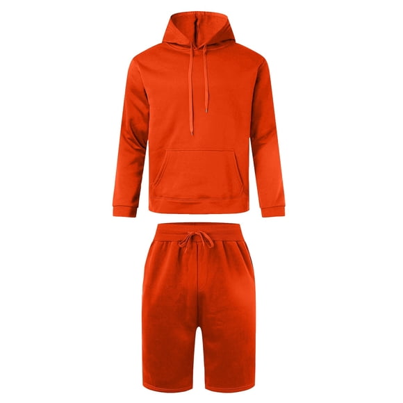 Ketyyh-chn99 Ensemble 2 Pcs en Lin pour Homme Survêtement de Jogging pour Homme Doublé Chaud Ensemble de Sport Chandail à Capuchon Uni Hop avec Poches Tenue de Loisirs Taille pour S, Orange