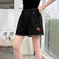 thumbnail image 4 of CPNG Kids Children Girls Daily Denim Shorts Summer Casual Strawberry Embroidery Elastic High Waist Shorts with Pockets(Black,3-4 Years), 4 of 5