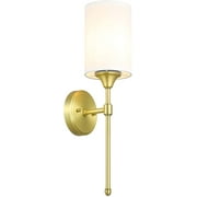 Lighting Bedroom Wall Sconce Lighting, Vintage 1 Light Bathroom Sconce Vanity Light with Fabric Shade Satin Brass Finish