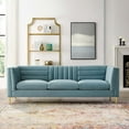 thumbnail image 2 of Contemporary Modern Urban Designer Living Room Lounge Club Lobby Sofa, Velvet Fabric Metal Steel, Light Blue, 2 of 6