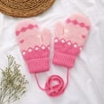 thumbnail image 2 of Kids Winter Mittens Winter Kids Knitted Thermal Mittens Lined Thick Cartoon Print with Neck Lanyard Soft Warm Cold Weather Handwear for Toddler Children Girls Mittens Hot Pink 2 Years-6 Years, 2 of 3