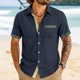 thumbnail image 2 of Camisas de Verano Casuales de los Hombres Impresas Camisa de Manga Corta Parchada para Hombres, Contraste Cuello Botón Arriba con Bolsillo de Pecho, 2 of 8