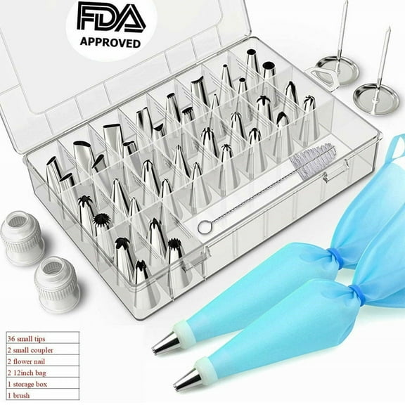 42Pcs Cake Decorating Supplies Set Baking Supplies Kit,36 Icing Tips   2 Silicone Pastry Bag   2 Flower Nails   2 Reusable Plastic Couplers Frosting Tools Piping Tips Set