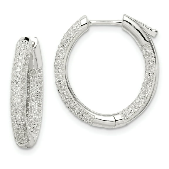 Primal Silver Sterling Silver Cubic Zirconia Hinged Hoop Earrings