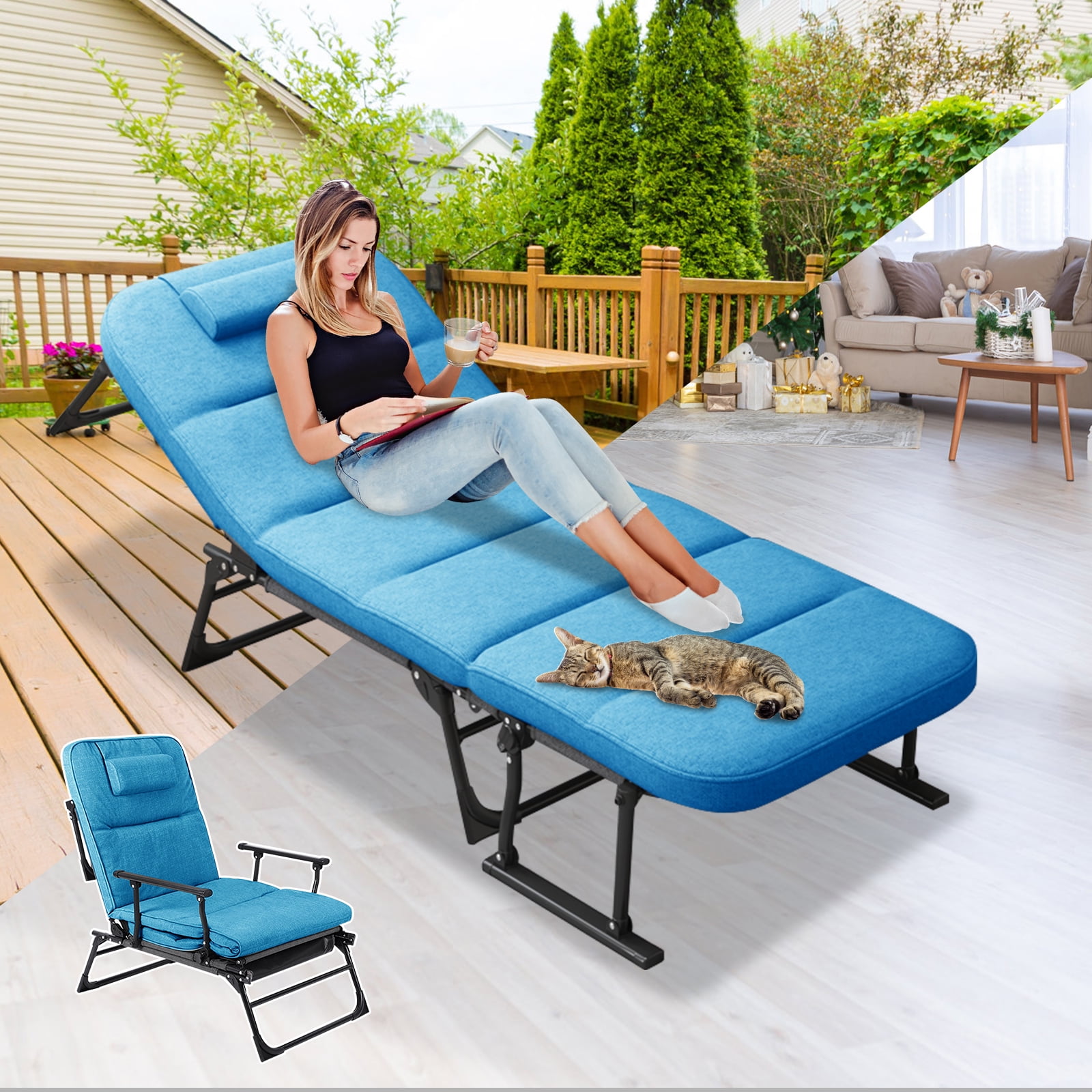 Lilypelle Upgraded Folding Lounge Chaise 13 inch High 6Position