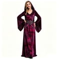 thumbnail image 3 of Women's Medieval Witch Costume Velvet Hooded Long Dress with Belt - Halloween Renaissance Sorceress Cosplay Gown for Theme Party, 3 of 6