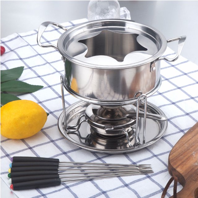 HAMPPLIES 10-Piece Set Stainless Steel Cheese Fondue Pot for Birthday Party and Bridal Shower