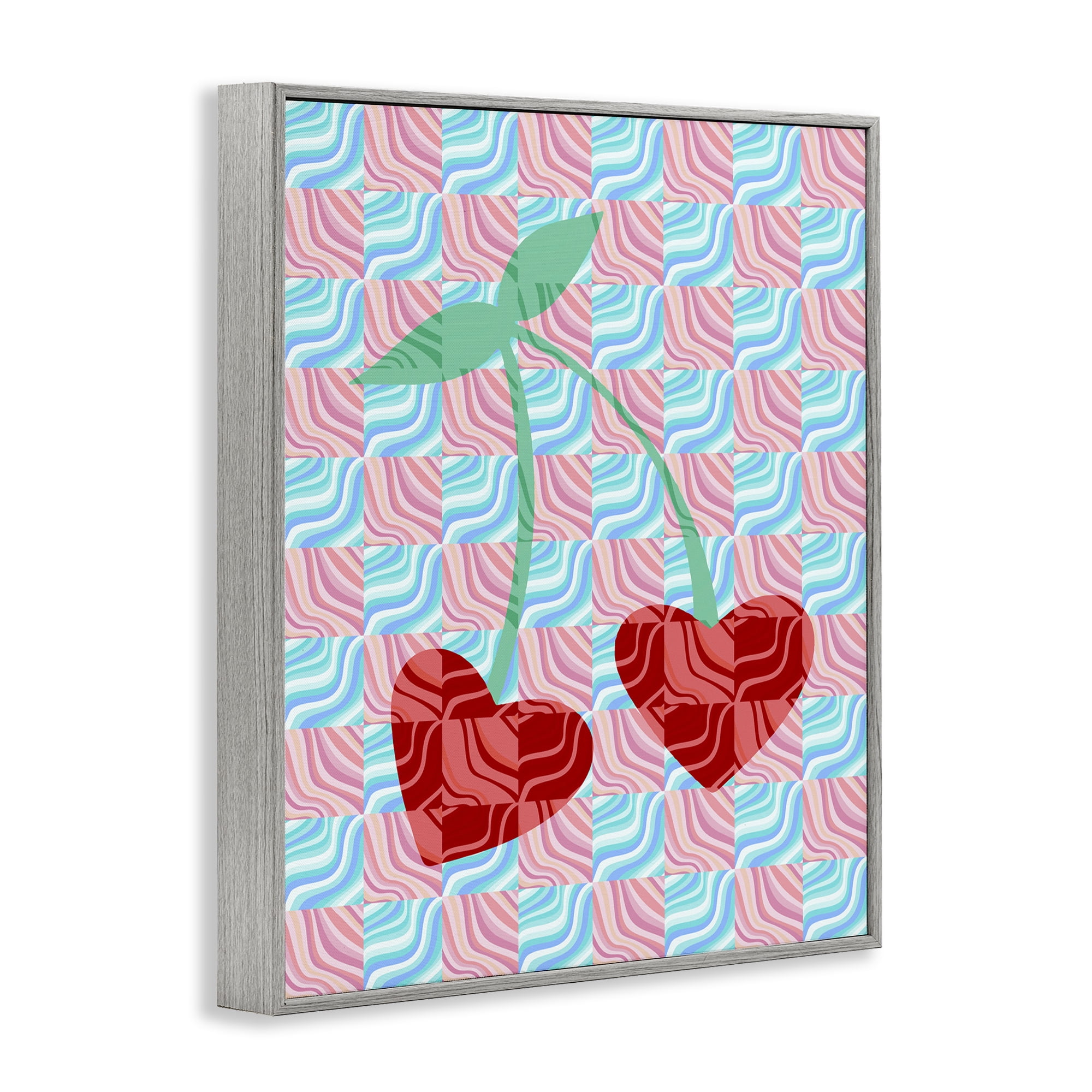 Stupell Industries Groovy Checkered Cherries Food & Beverage Painting Gray Framed Art Print Wall Art, 16 x 20