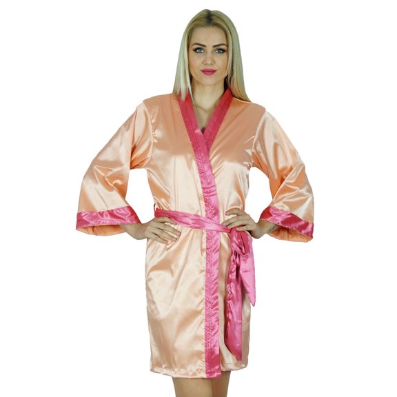 Bimba Women Short Classic Satin Robe Bride Bridesmaid Robe Kimono Sleeve Coverup