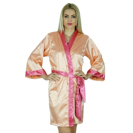 

Bimba Women Short Classic Satin Robe Bride Bridesmaid Robe Kimono Sleeve Coverup