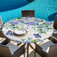 thumbnail image 6 of Purple Hydrangea Round Tablecloth, Fitted Table Cover with Elastic for 36"-44" Round Tables, Spring Eucalyptus Butterfly Grey Wooden Table Cloth Outdoor Indoor Dinning Party Waterproof Tablecloths, 6 of 7